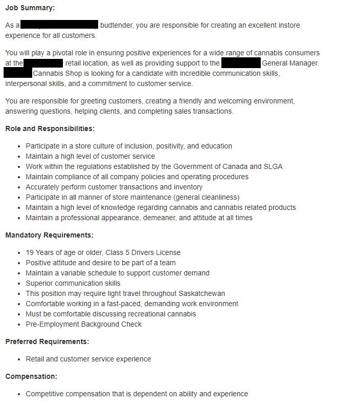 Budtender job description