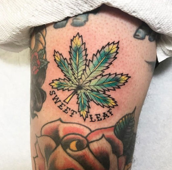 Marijuana leaf tattoo design Royalty Free Vector Image