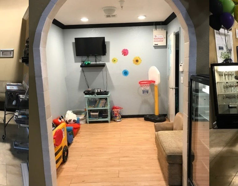 Children's waiting room in Jayden’s Journey dispensary in Ceres, California.