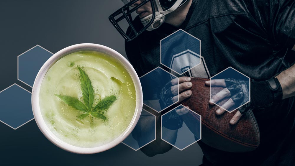 Baseball player and a cup of coffee with cannabis leaf in it